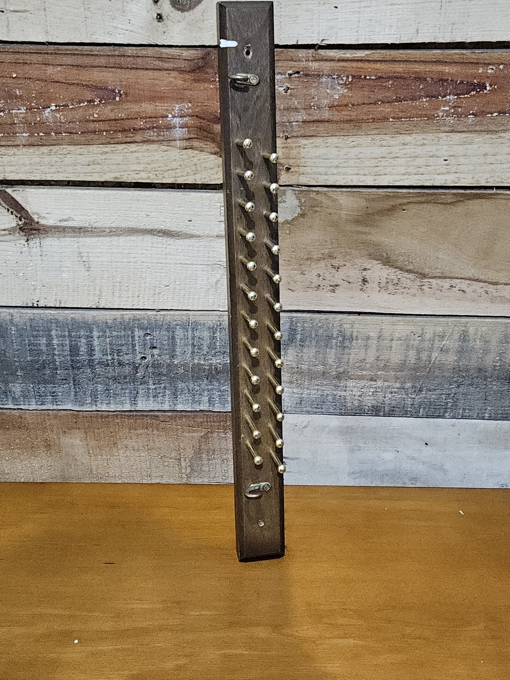 Vintage Solid Wood Wall Hanger With Gold Pegs - Brown